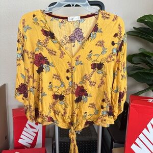 Altar'd State Mustard Floral Blouse